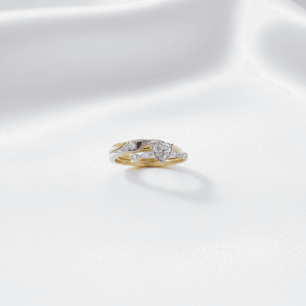 Heart Diamond & Leaf Band Couple Rings