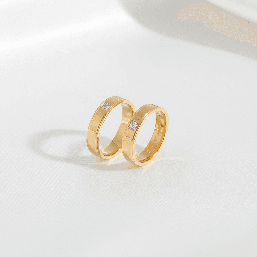 Matching Princess Diamond Band Couple Rings — ER027
