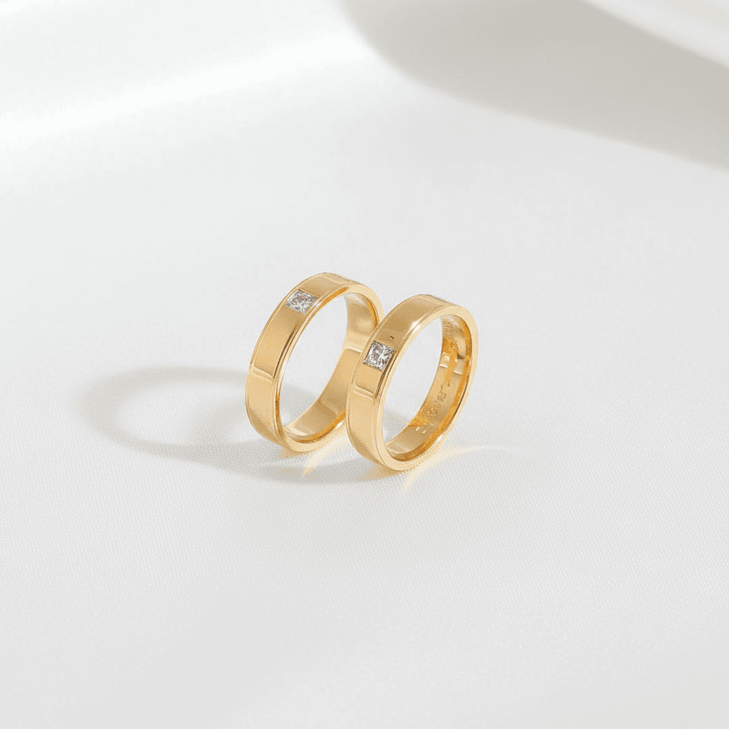Matching Princess Diamond Band Couple Rings