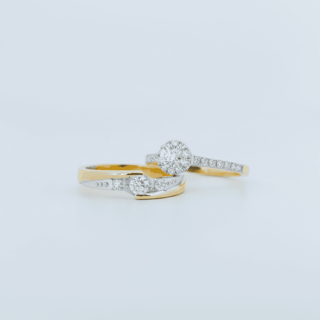 Halo Diamond & Bezel Band Couple Rings (ER035) — ER035