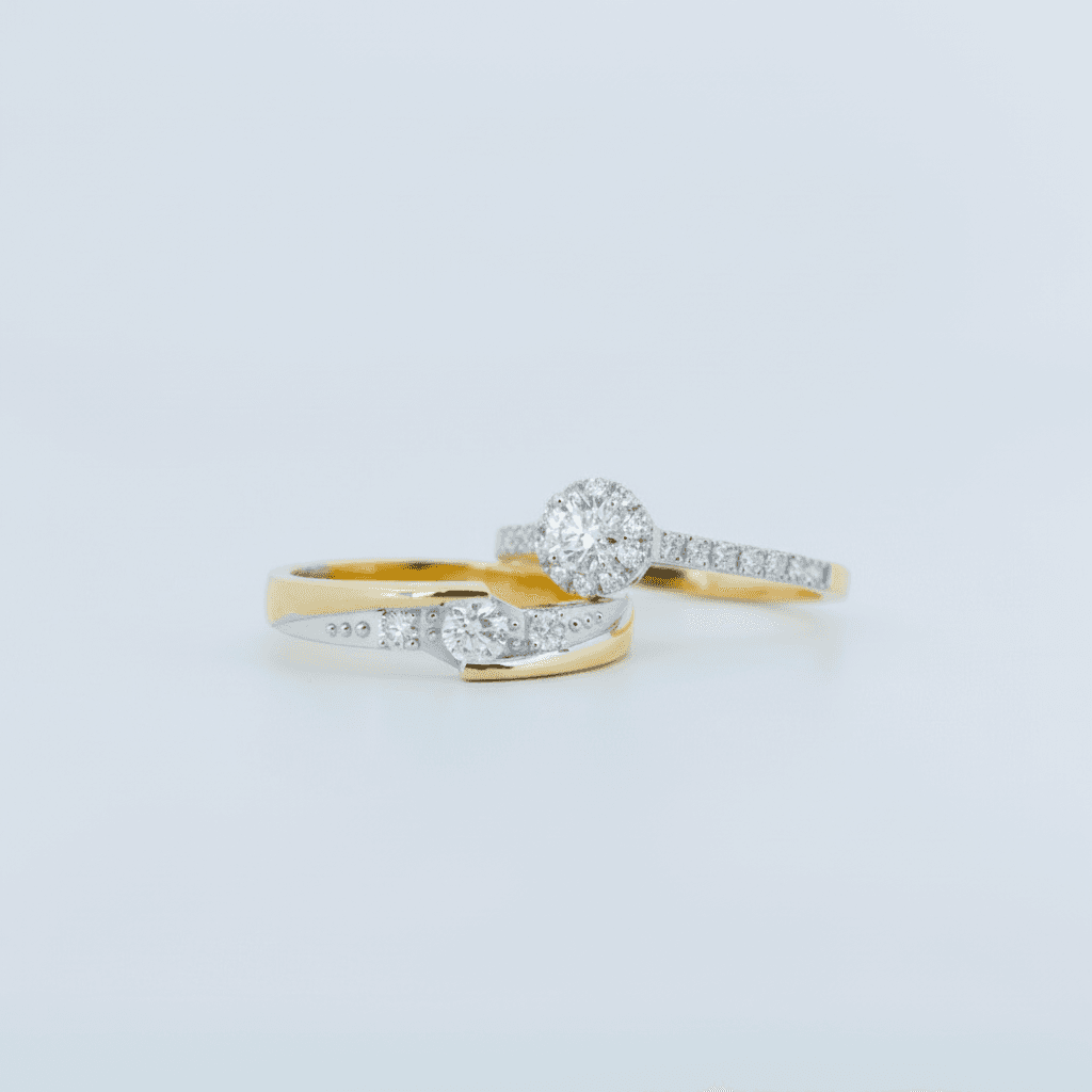 Halo Diamond & Bezel Band Couple Rings (ER035)