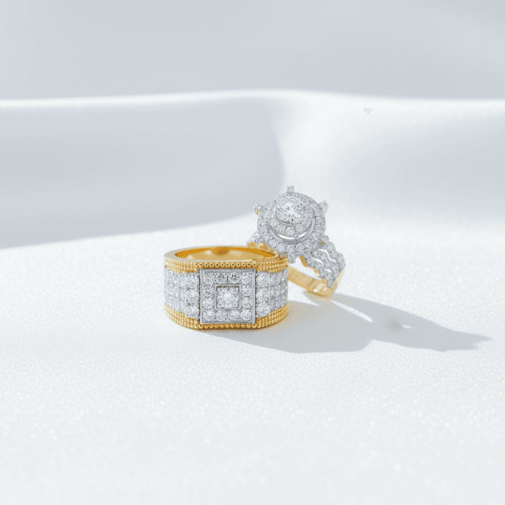 Two-Tone Square Cluster & Double Halo Couple Rings — ER040
