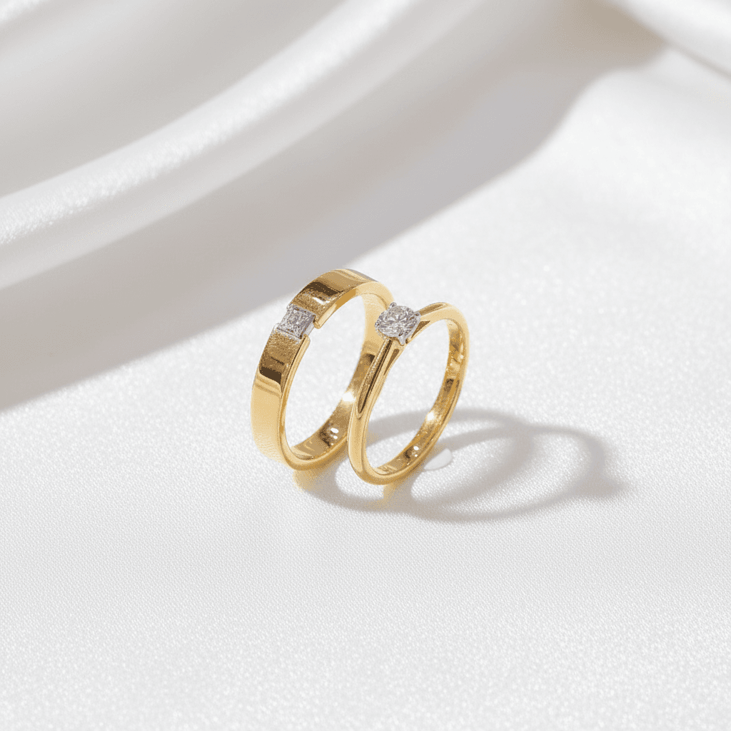 Solitaire & Princess Diamond Couple Rings (Set 2) — ER068