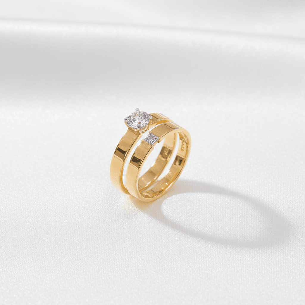 Round Solitaire & Princess Diamond Couple Rings (Set 1) — ER069