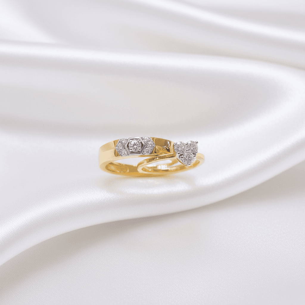 Hexagon Diamond & Heart Cluster Couple Rings — ER072