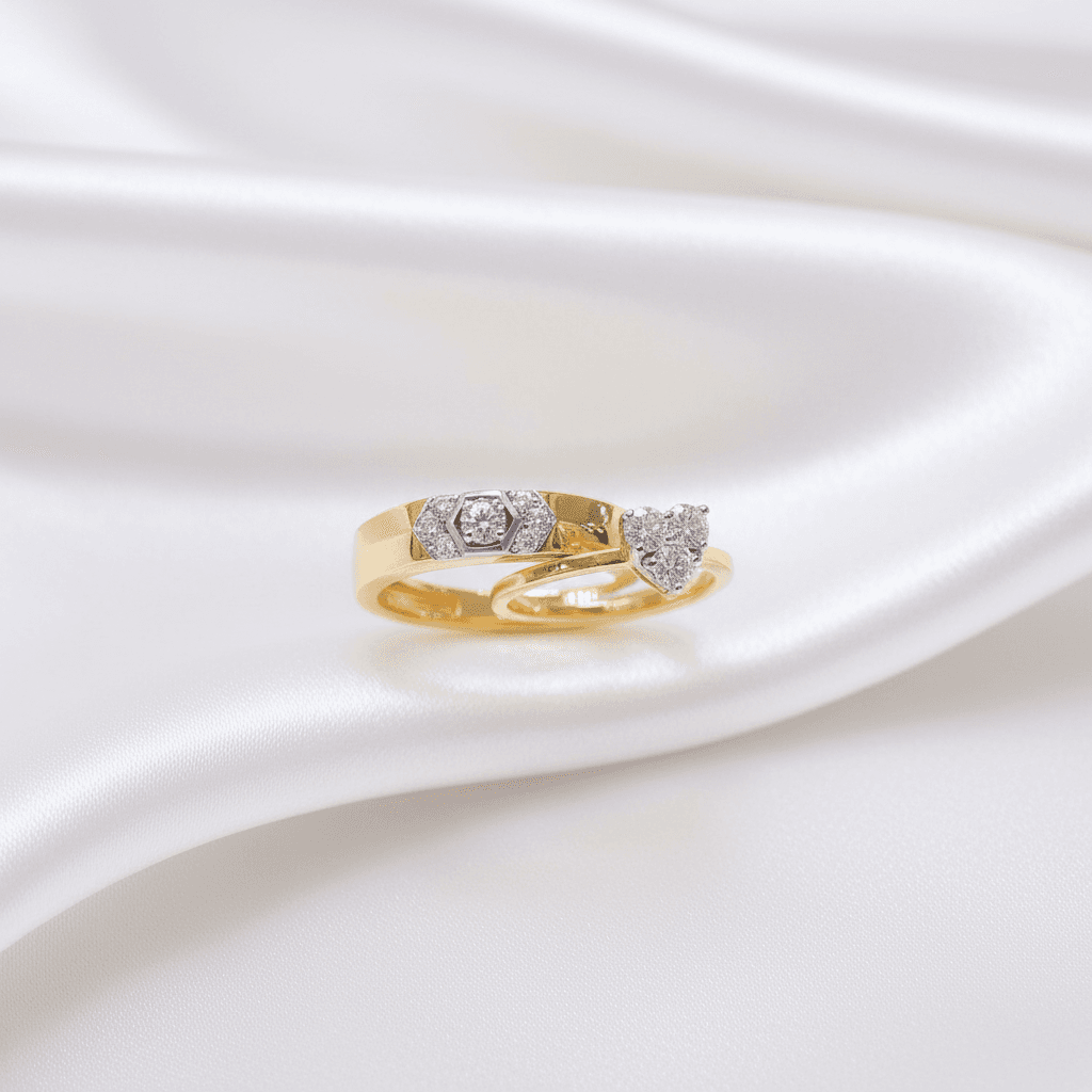 Hexagon Diamond & Heart Cluster Couple Rings