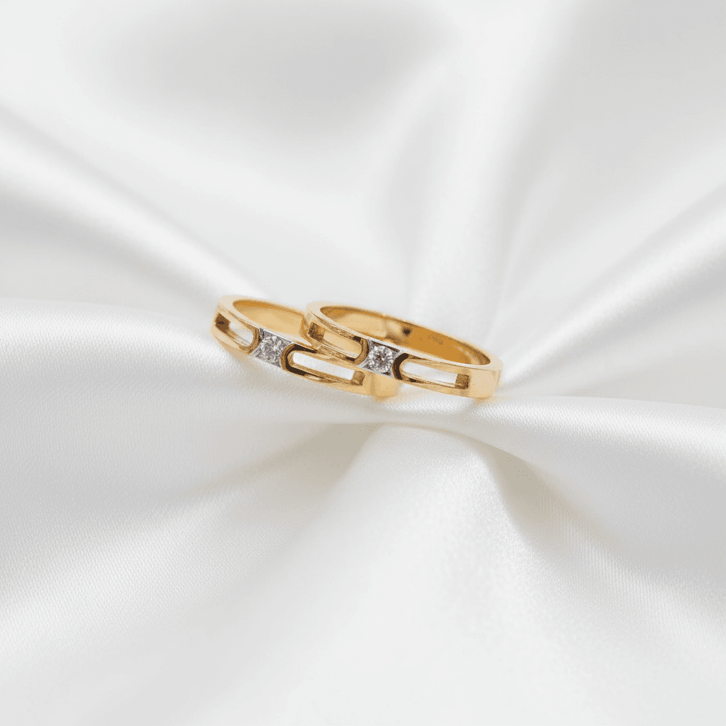Gold Link Chain Diamond Couple Ring Set