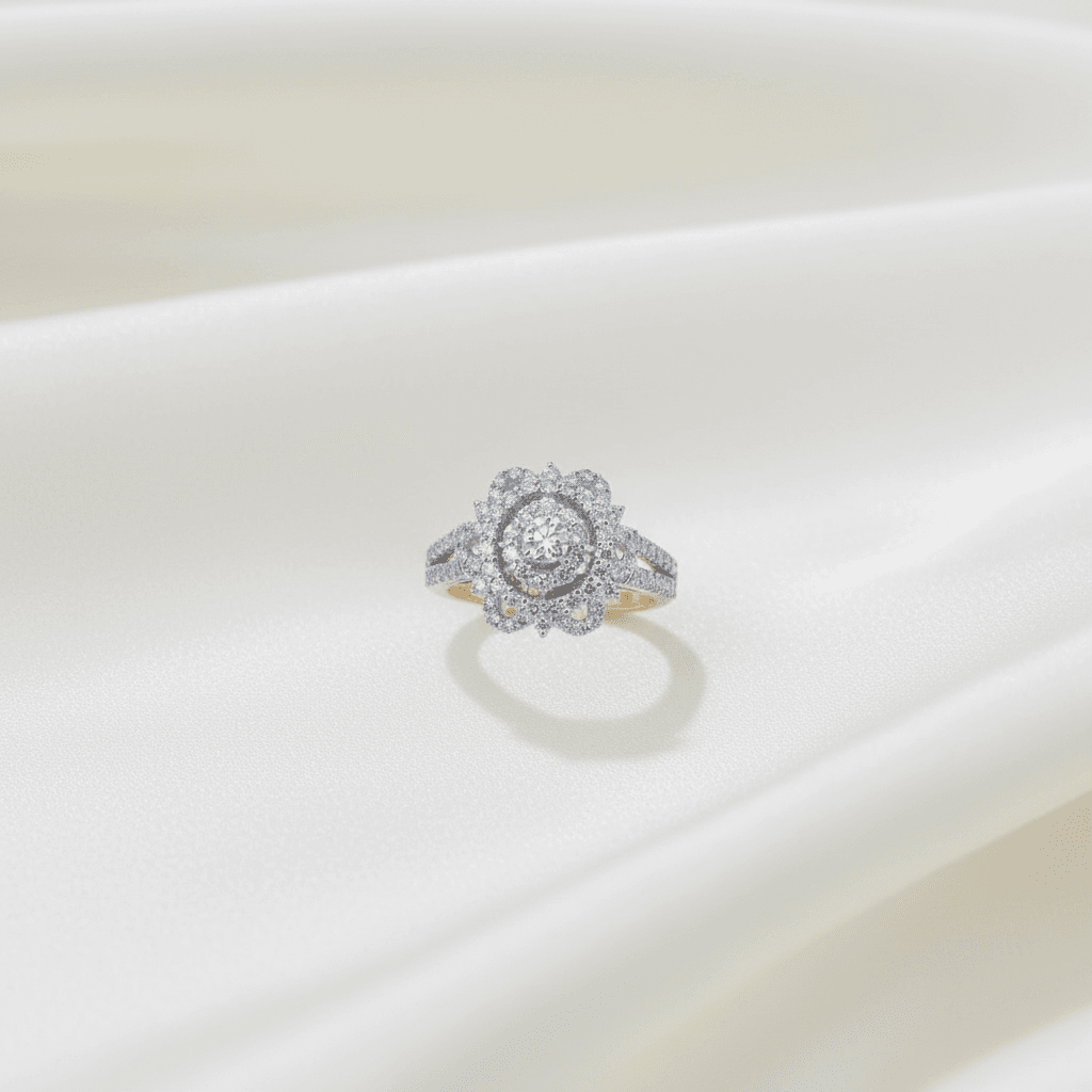 Ornate Flower Halo Ring