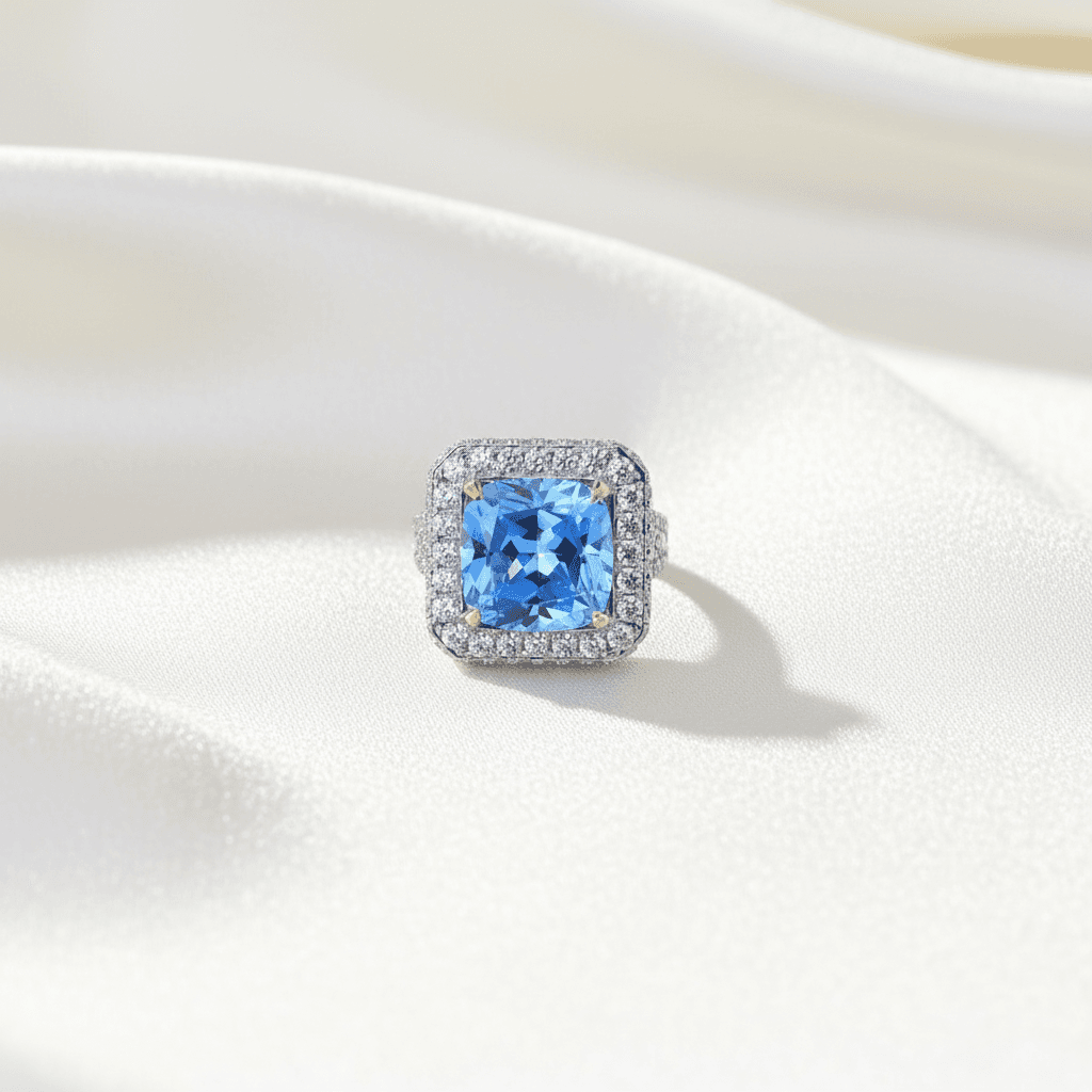 Blue Topaz Halo Ring — RF0361