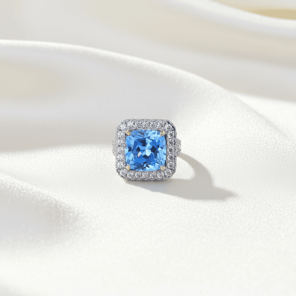 Blue Topaz Halo Ring