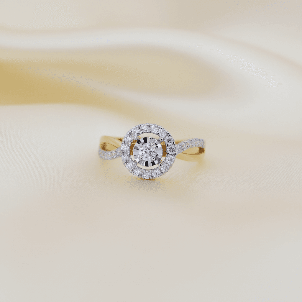 Two-Tone Twisted Halo Ring