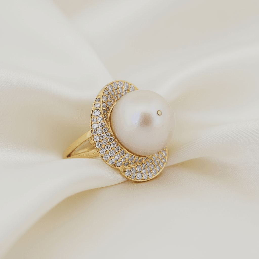 Pink Pearl Diamond Swirl Ring