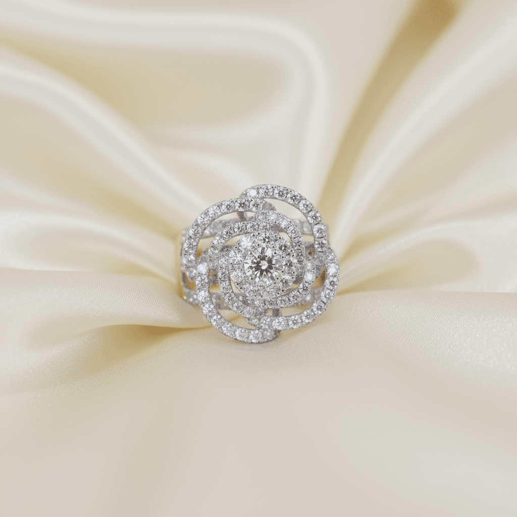 Diamond Rose Flower Ring
