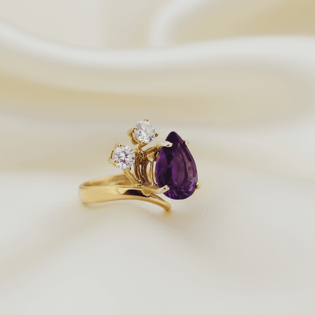 Amethyst Pear Diamond Ring