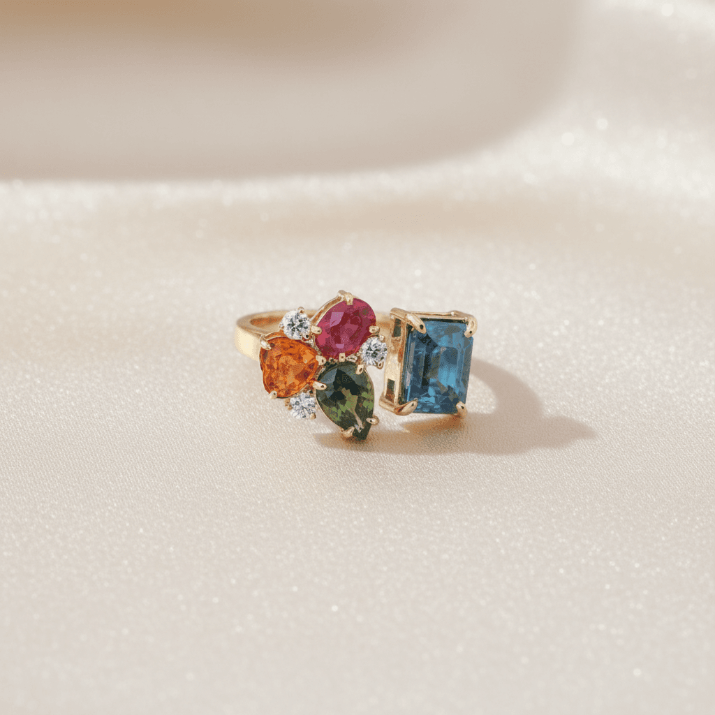 Rainbow Gemstone Cluster Ring