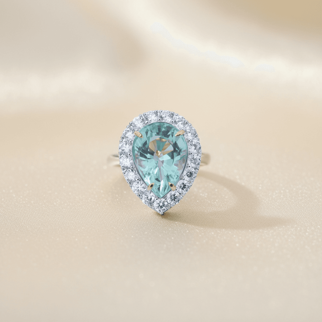 Aqua Pear Halo Ring