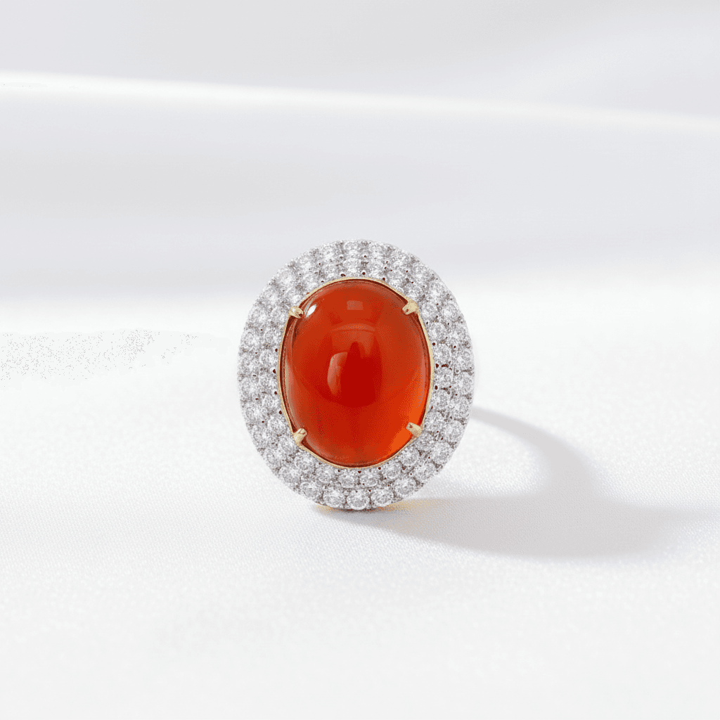 Orange Carnelian Diamond Ring