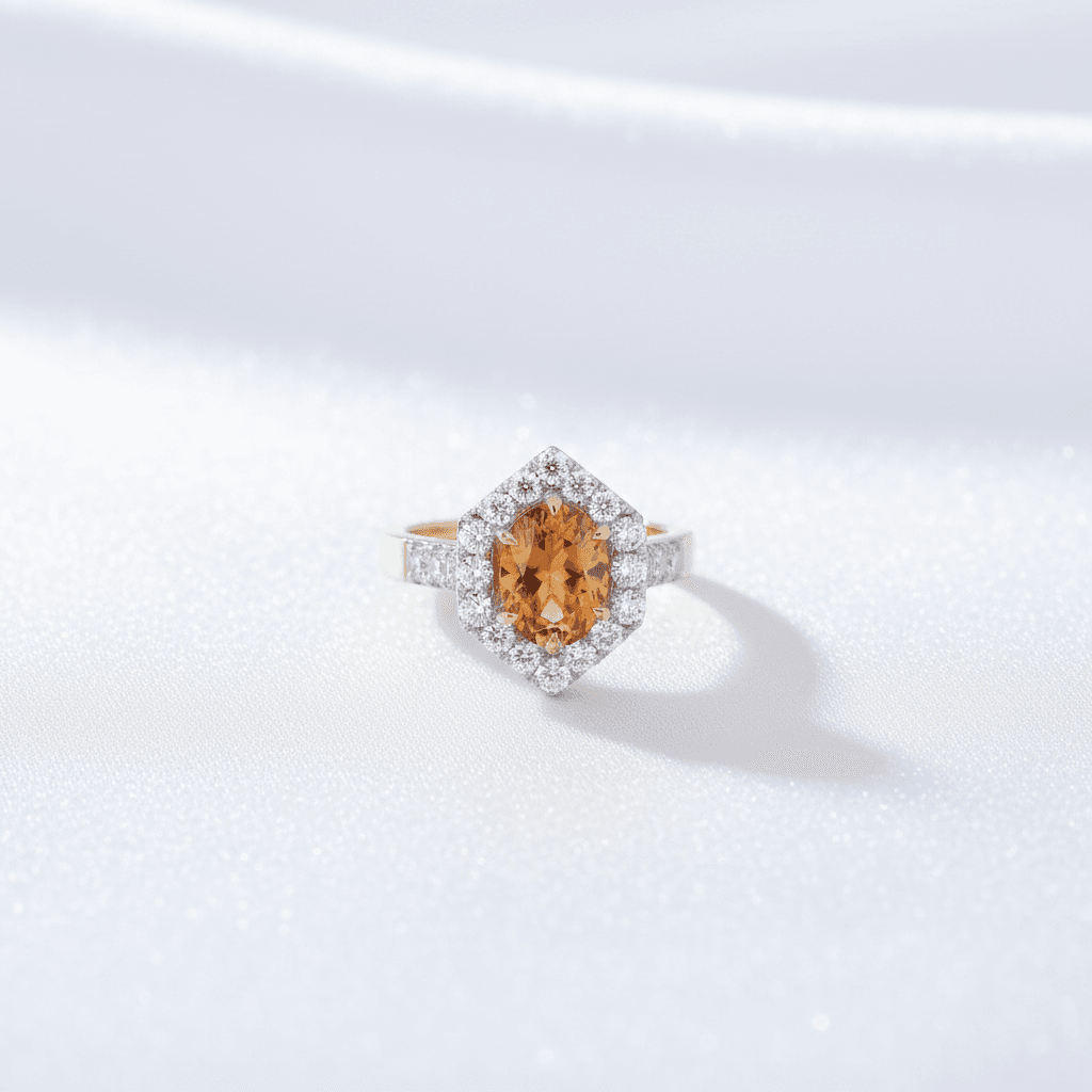 Citrine Hexagonal Halo Ring