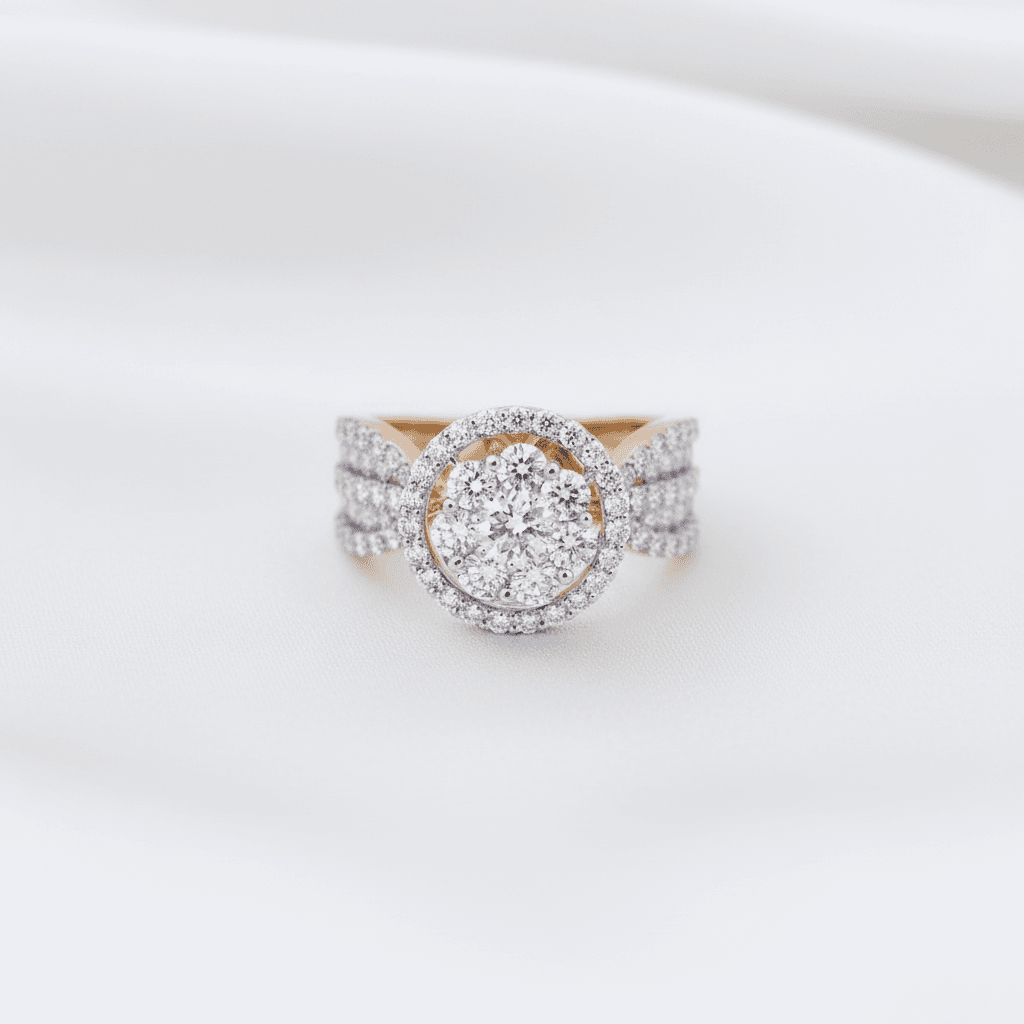 Round Halo Triple Row Diamond Ring — RF0596