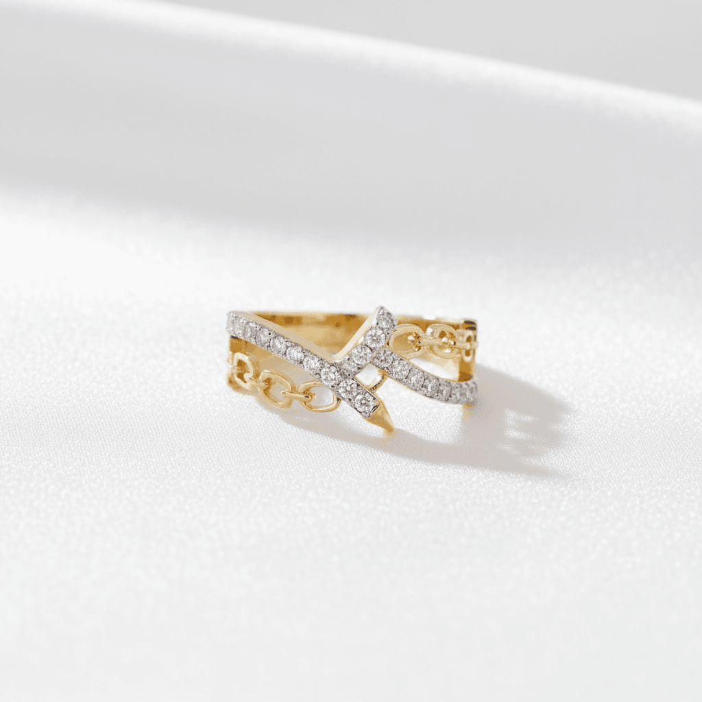 Chain Link Crossover Diamond Ring