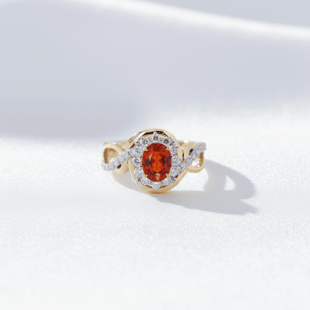 Orange Garnet Infinity Halo Ring