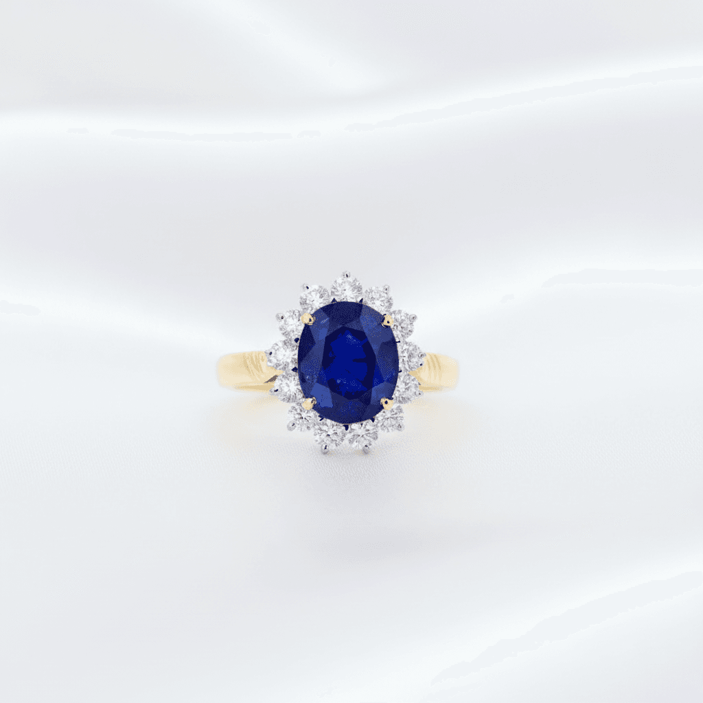 Royal Blue Sapphire Diamond Halo Ring — RF0611