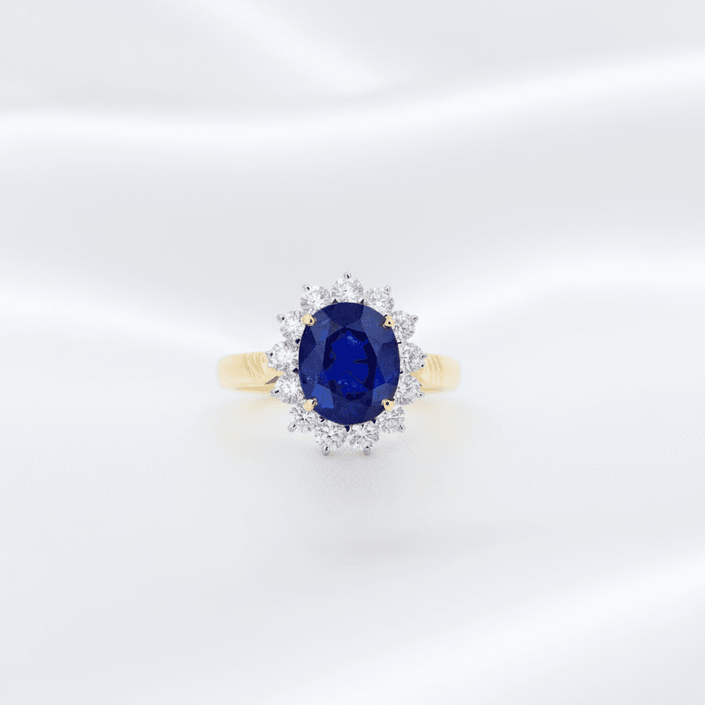 Royal Blue Sapphire Diamond Halo Ring