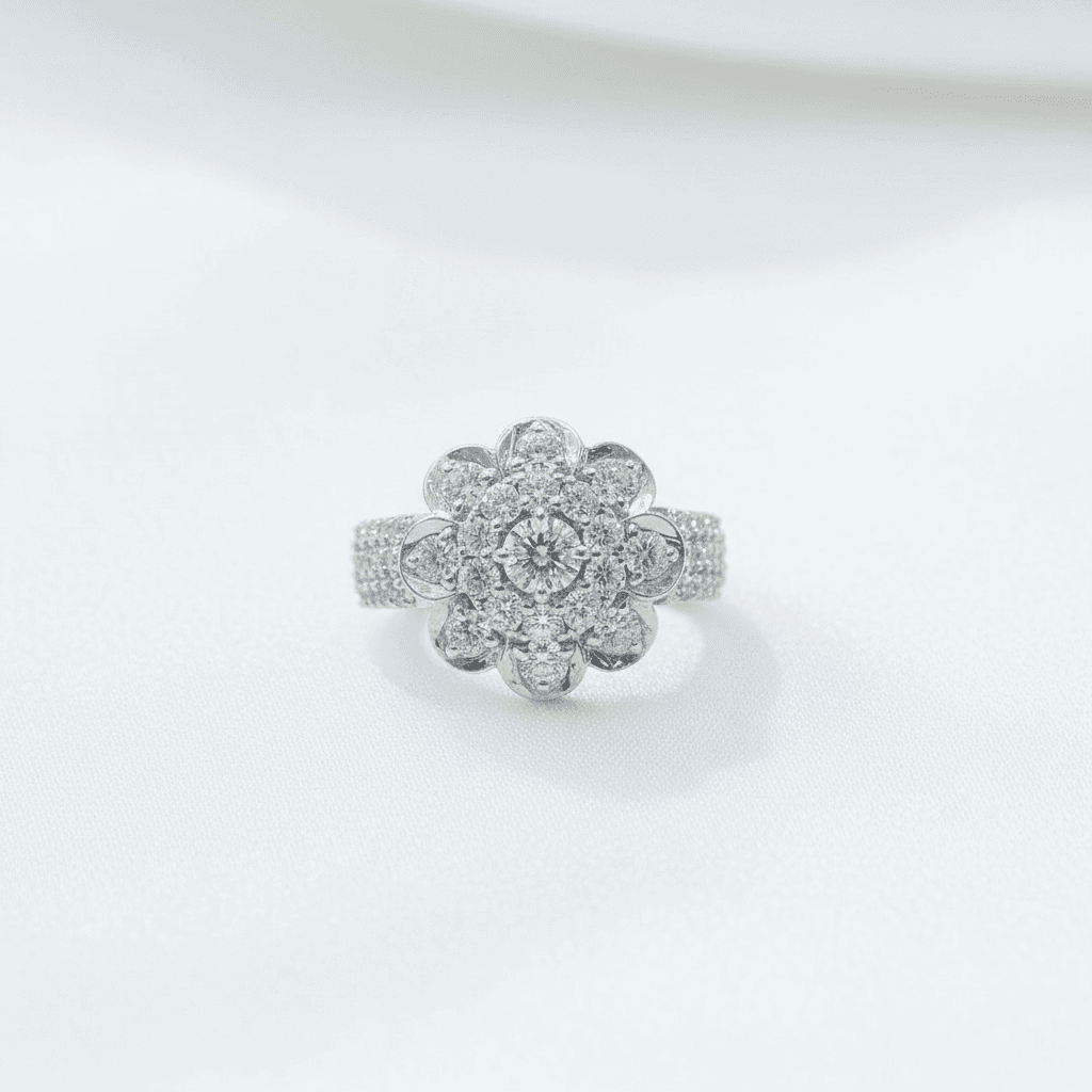 Flower Cluster Wide Pavé Diamond Ring — RF0618