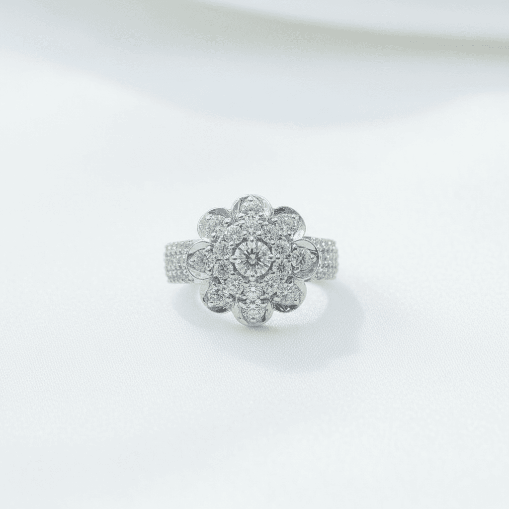 Flower Cluster Wide Pavé Diamond Ring