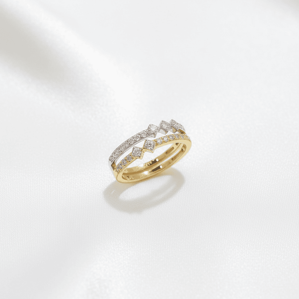 Double Star Diamond Stack Band Ring — RF0620