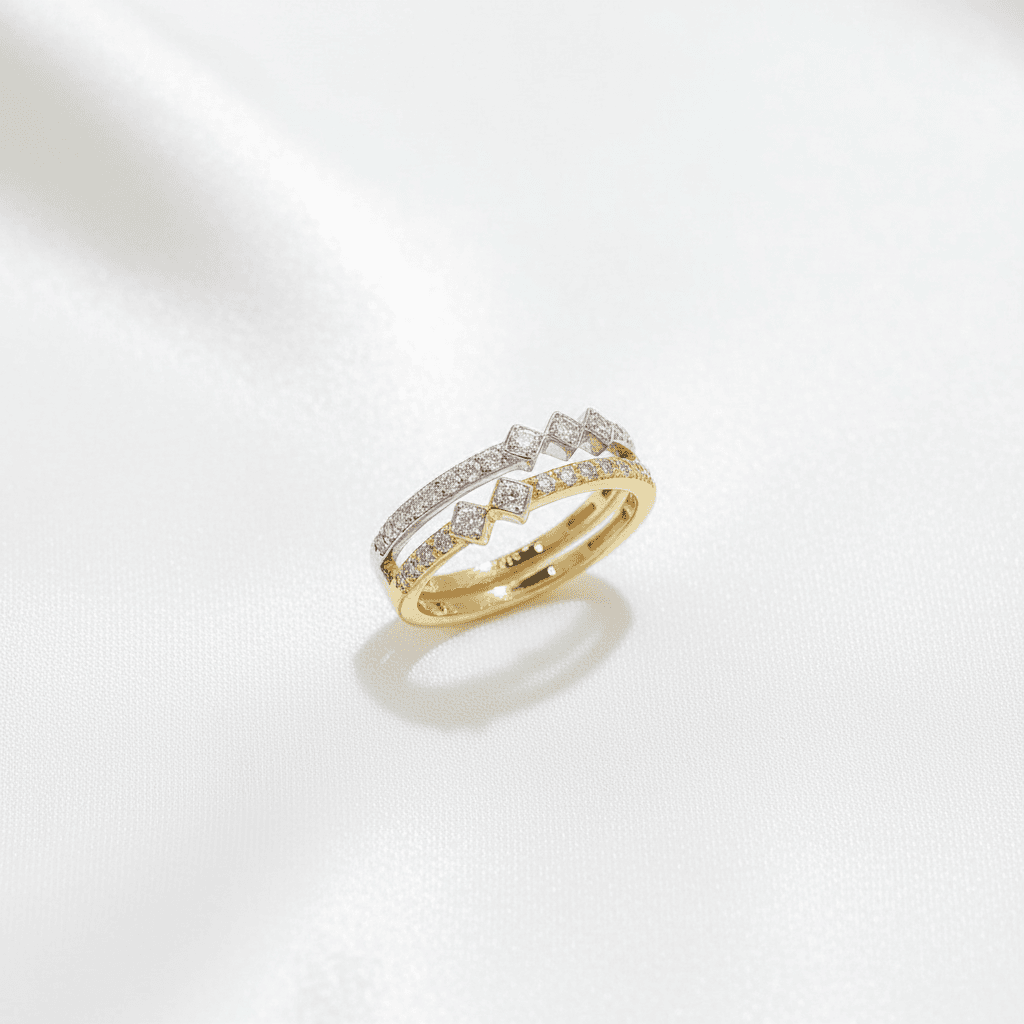 Double Star Diamond Stack Band Ring