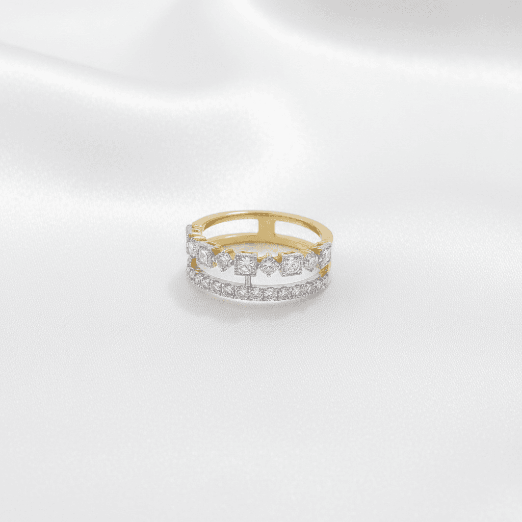 Double Row Square Diamond Band Ring — RF0622