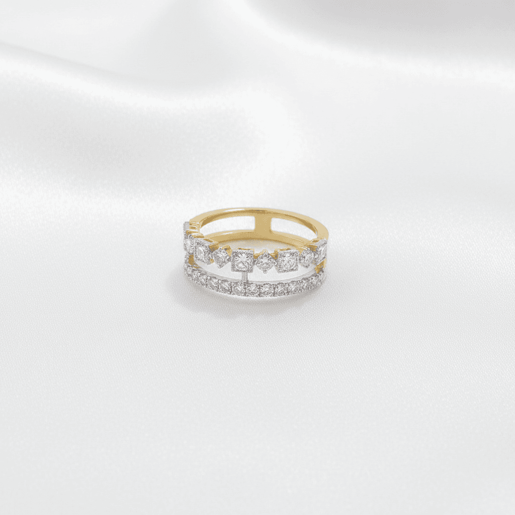 Double Row Square Diamond Band Ring