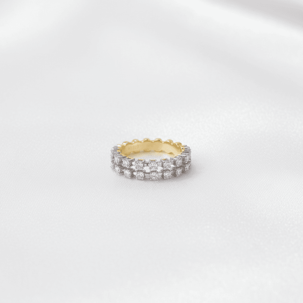 Triple Row Square Diamond Wide Band