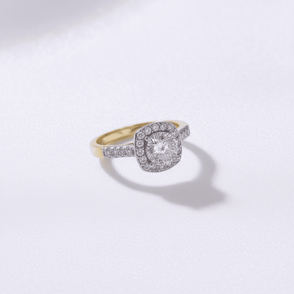 Cushion Halo Split Shank Diamond Ring