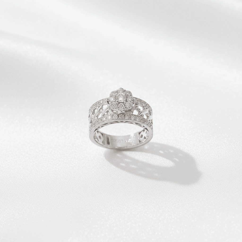 Heart Diamond Filigree Wide Band Ring — RF0633
