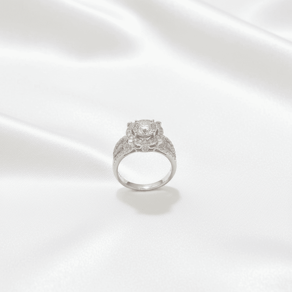 Round Double Halo Filigree Diamond Ring