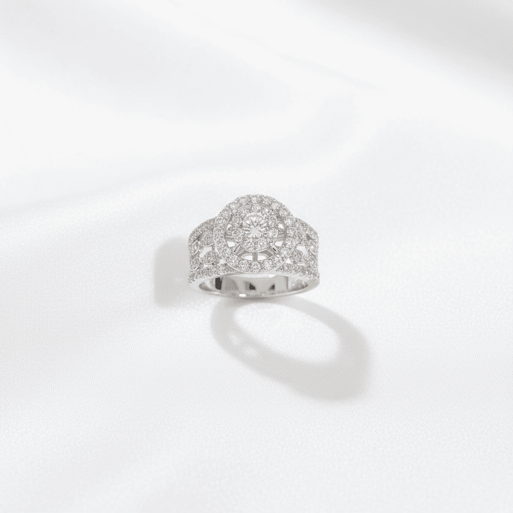 Round Halo Lace Filigree Diamond Ring — RF0636