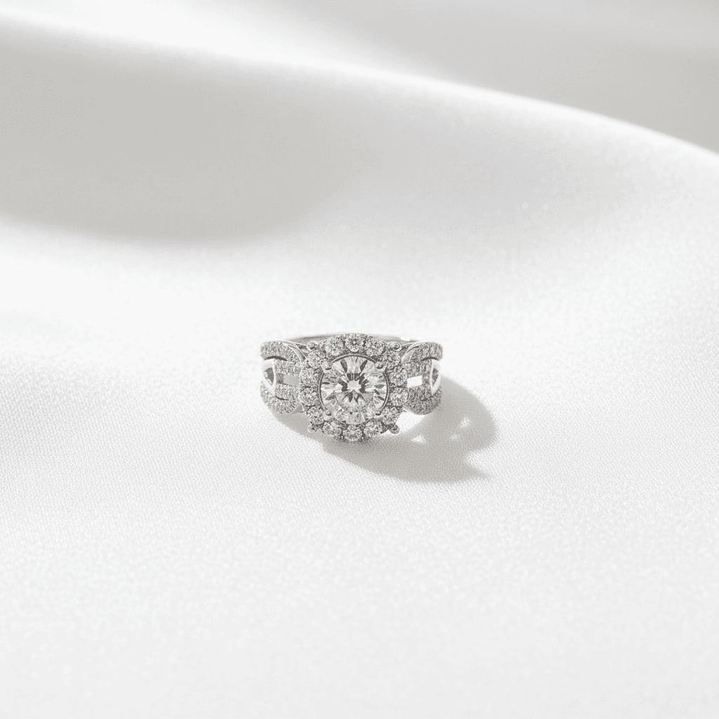 Round Halo Twisted Shank Diamond Ring — RF0637