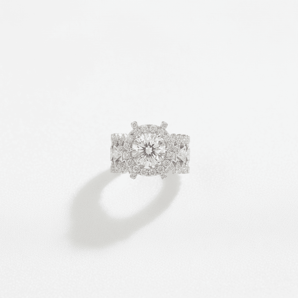 Round Halo Crown Diamond Ring