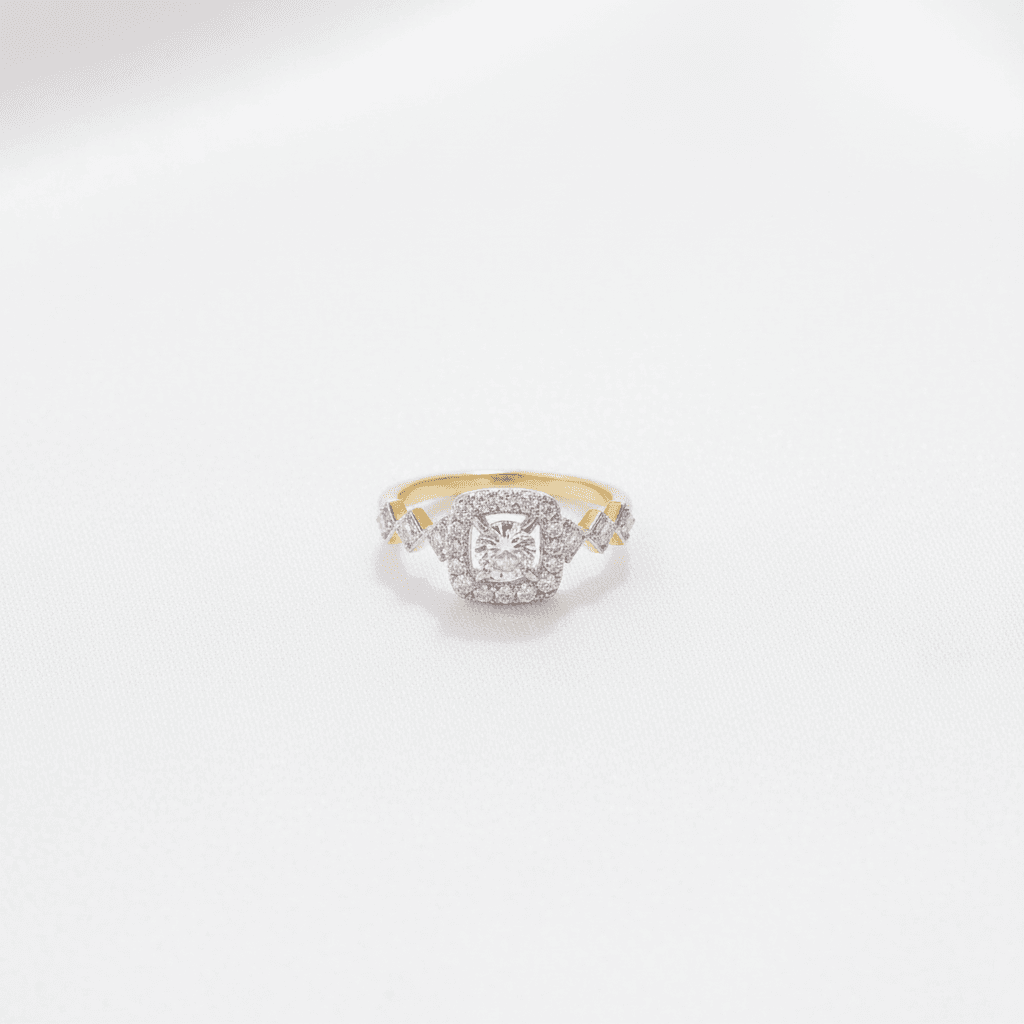 Cushion Halo Cross Shank Diamond Ring