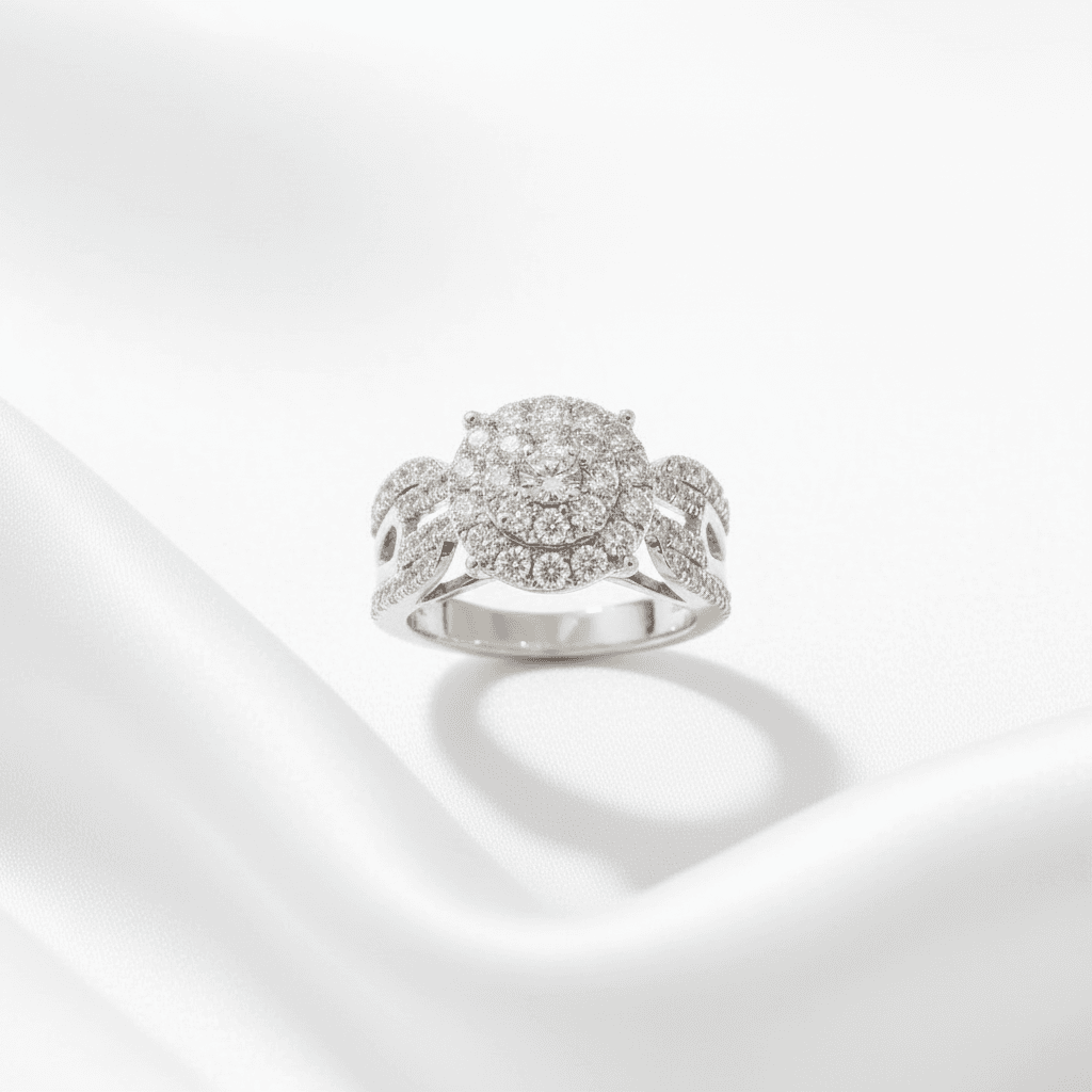 Oval Cluster Scroll Shank Diamond Ring