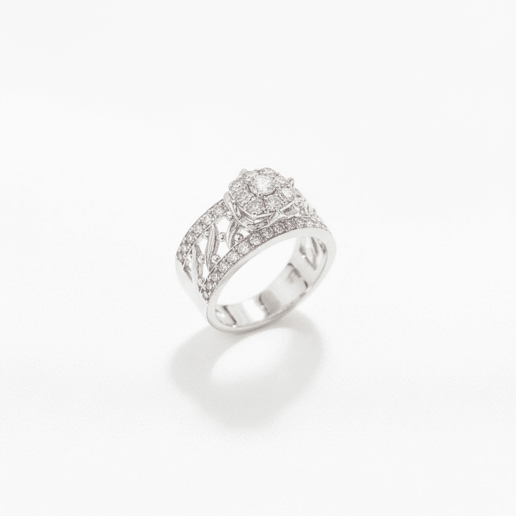 Heart Cluster Crown Wide Band Diamond Ring — RF0651