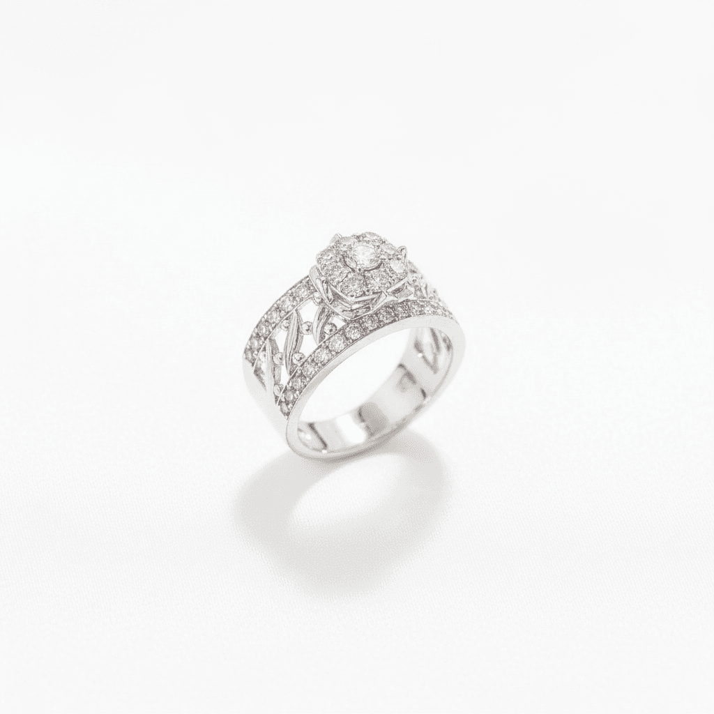 Heart Cluster Crown Wide Band Diamond Ring