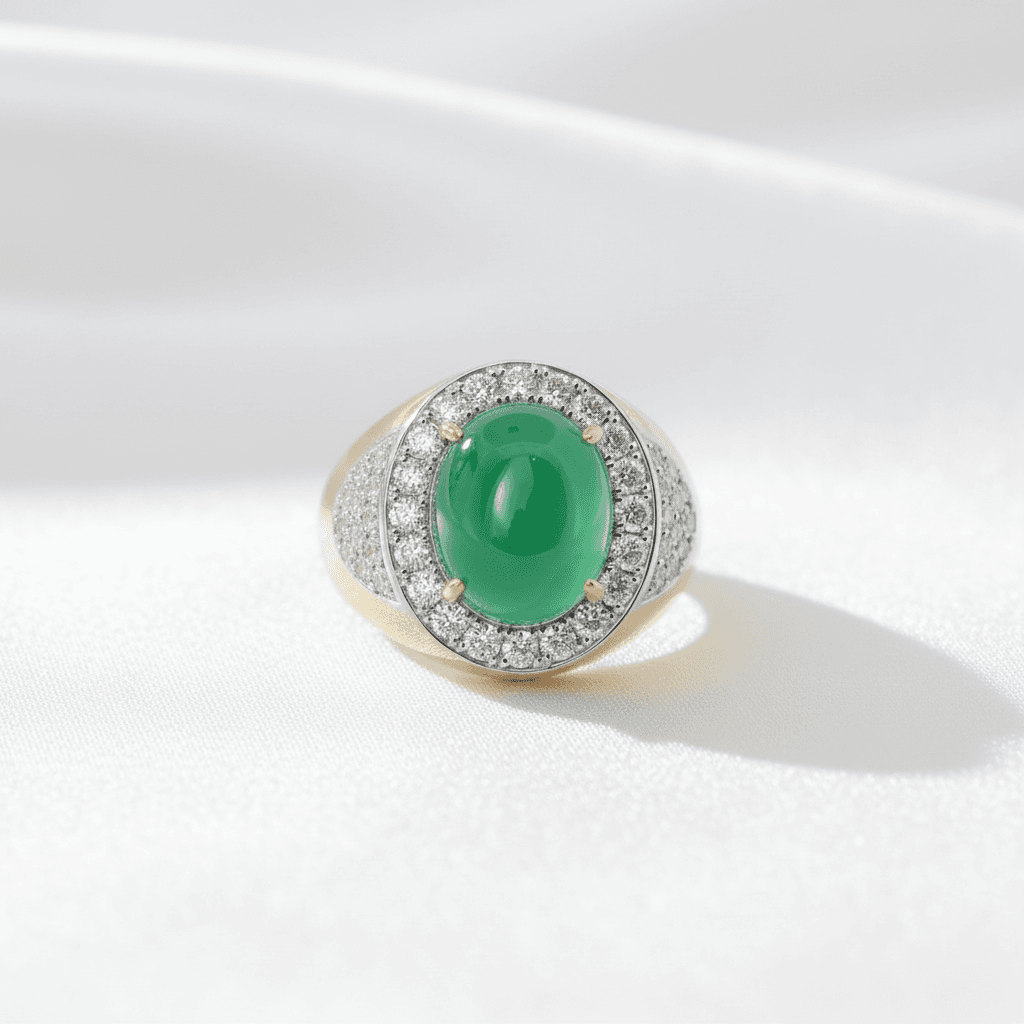 Men's Green Jade Diamond Ring — RM008