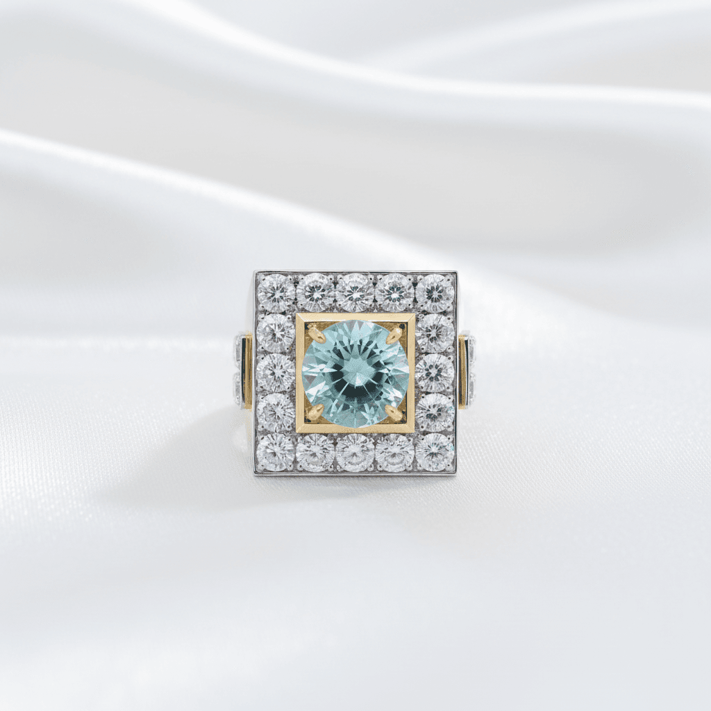 Men's Aquamarine Square Diamond Ring — RM010