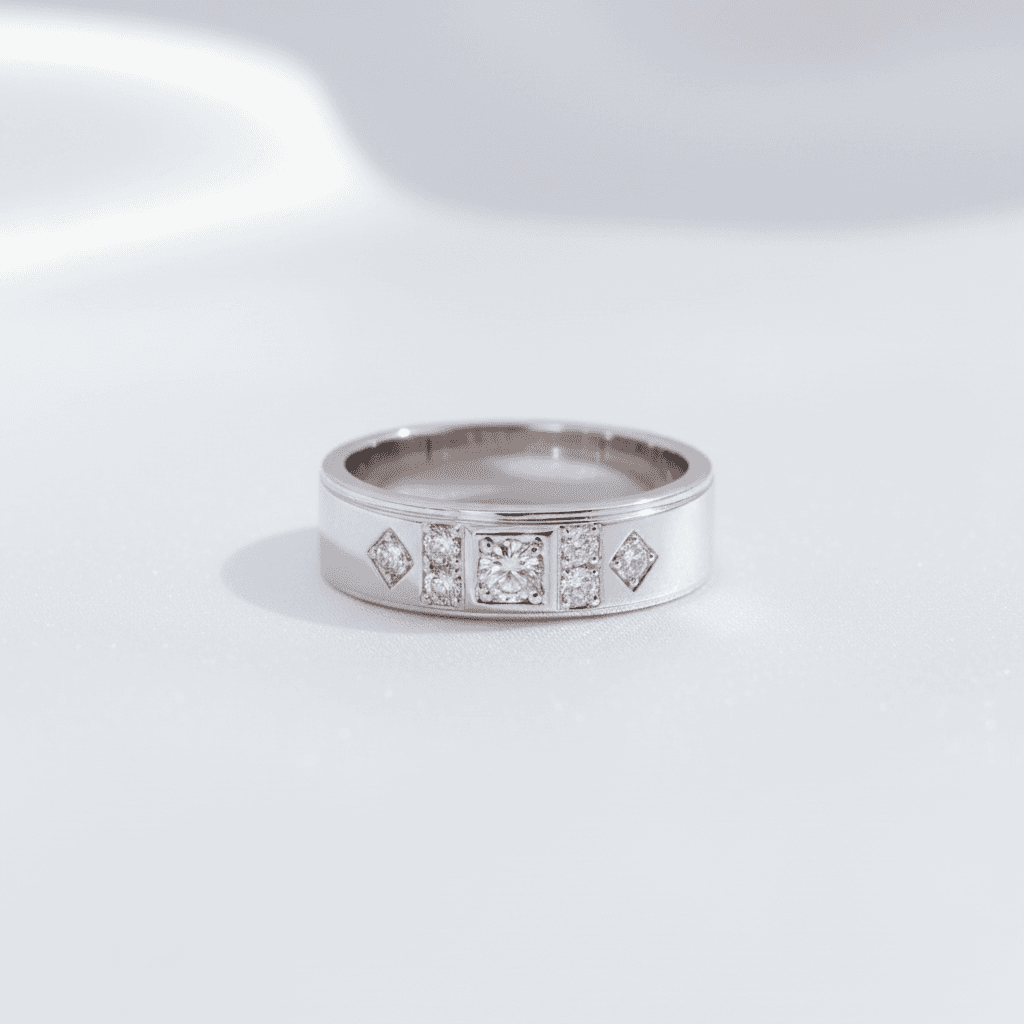Men's White Gold Diamond Band Ring — RM011