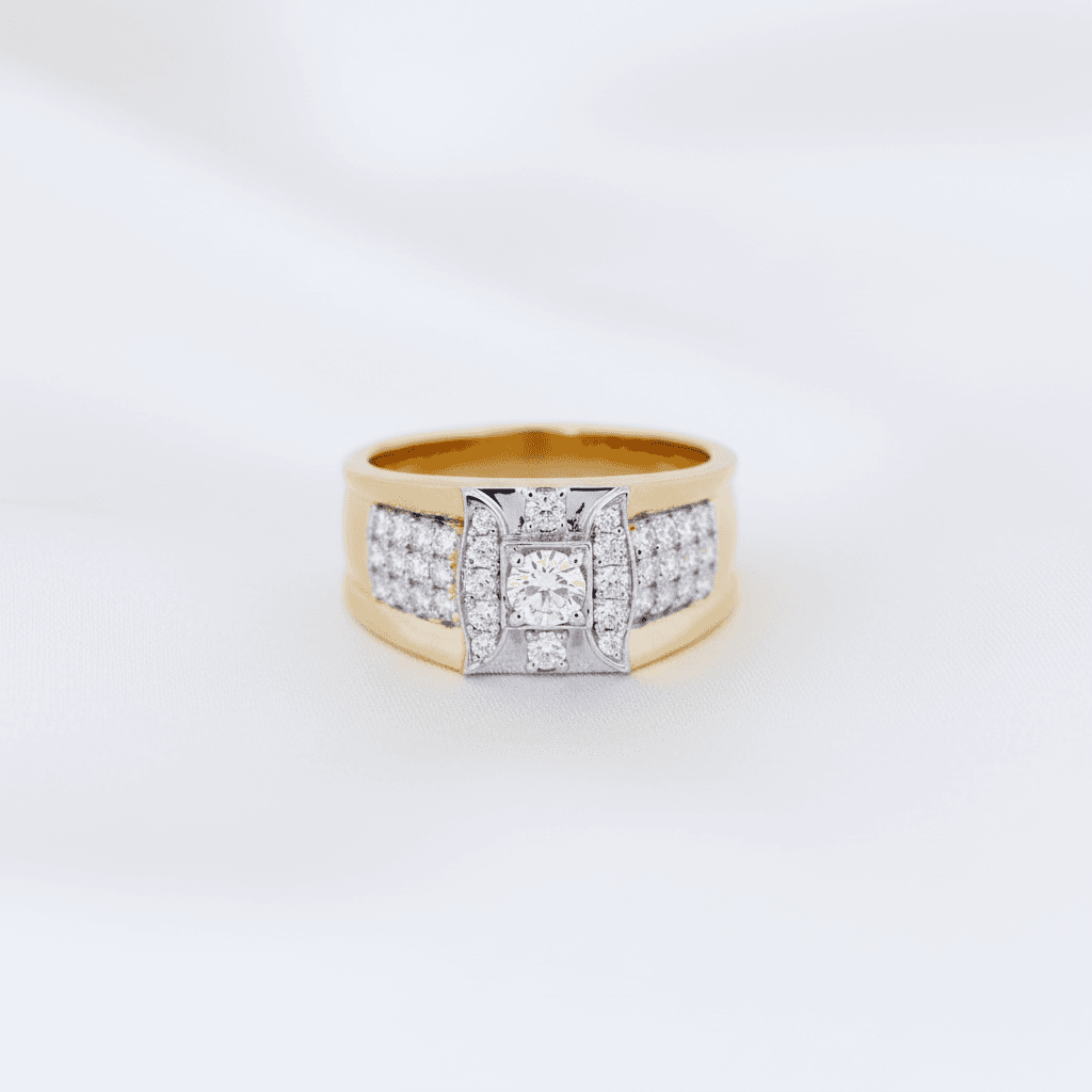 Men's Two-Tone Square Halo Diamond Ring — RM015