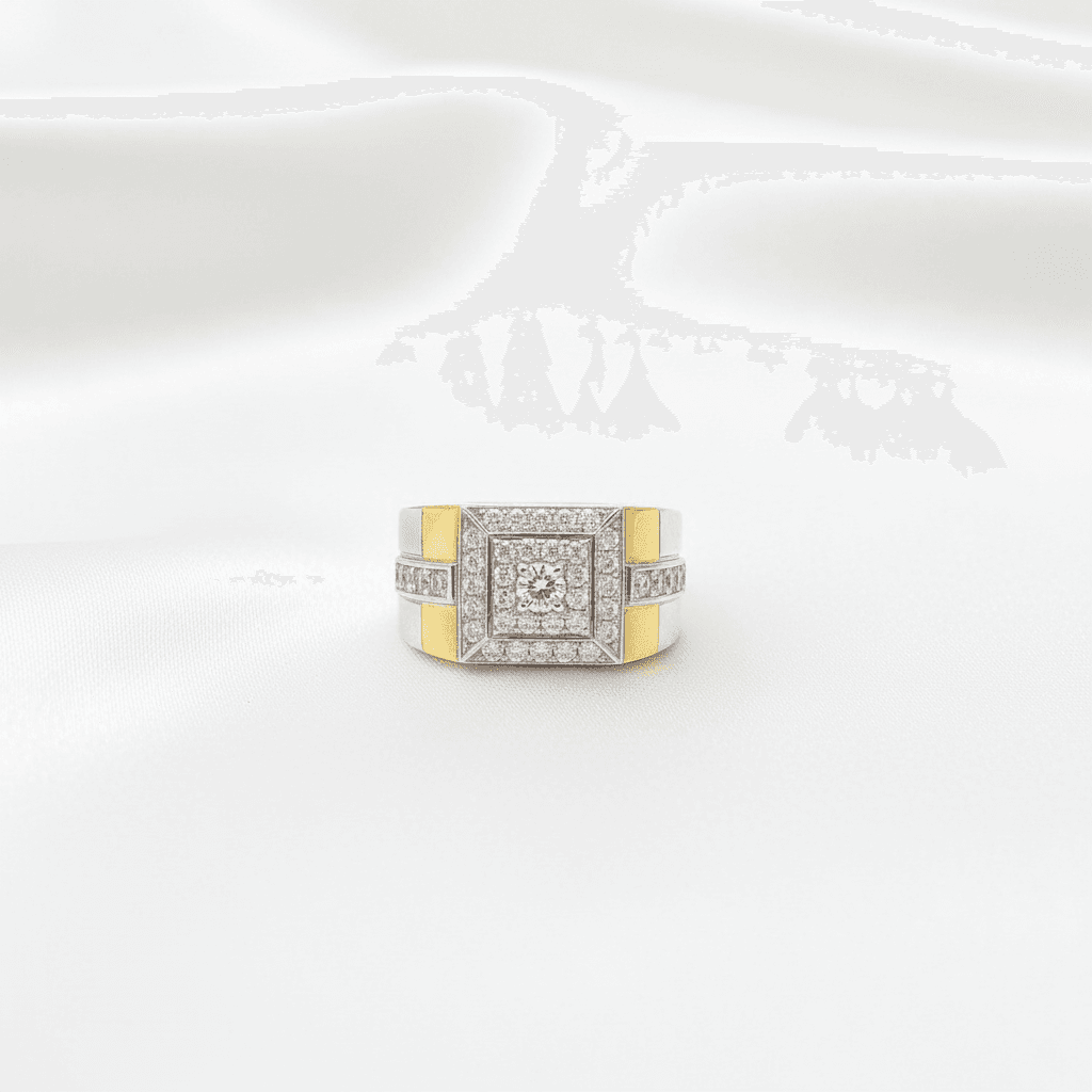 Men's Two-Tone Square Pavé Diamond Signet Ring — RM025