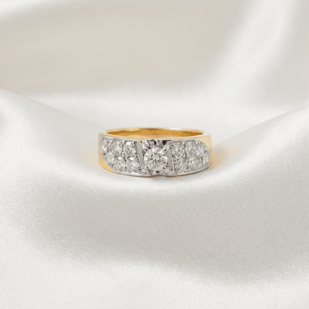 Men's Two-Tone Diamond Solitaire Wide Band Ring — RM0253